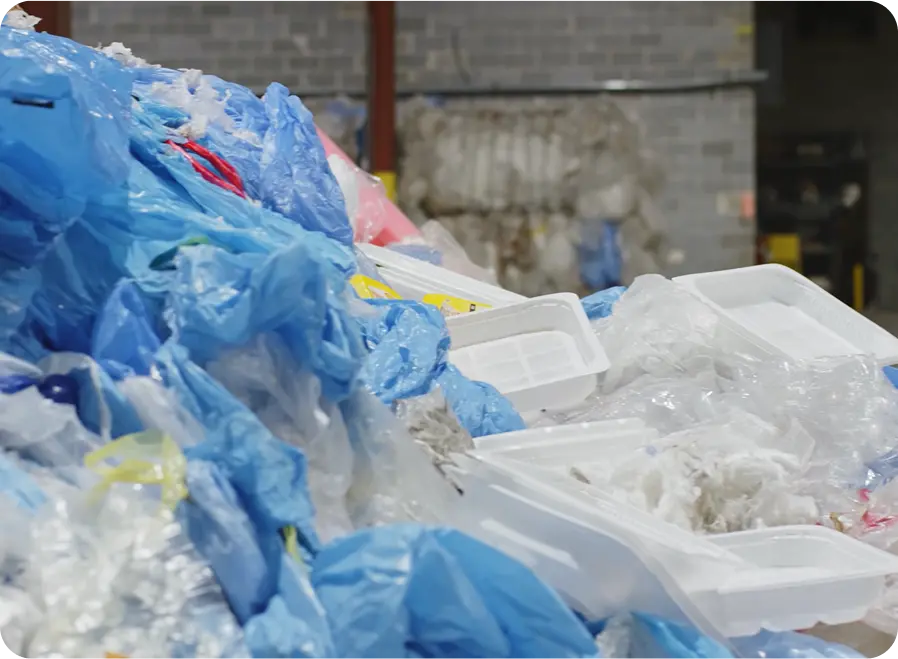 Close-up shot of pile of plastic garbage like plastic bags 