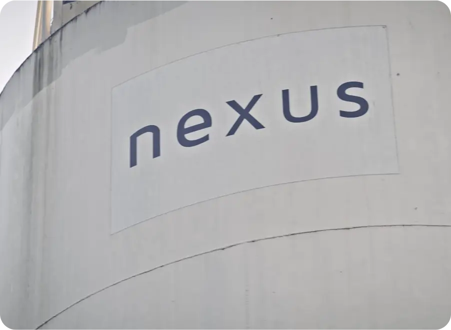 Shot of plant with the Nexus brand logo on the exterior of the building